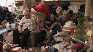 Seniors in their living room Hoarding